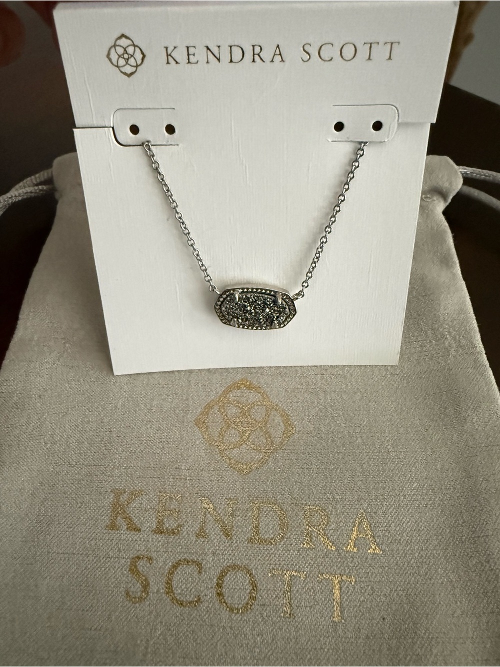 Kendra Scott Elisa Silver Pendant Necklace in Platinum Drusy
